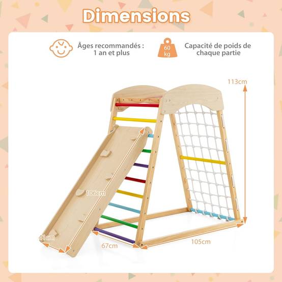 6 en 1 Triangle d'escalade en Bois Enfants avec Rampe Double Face, Aire de Jeu d’Escalade Intérieur - Image 3