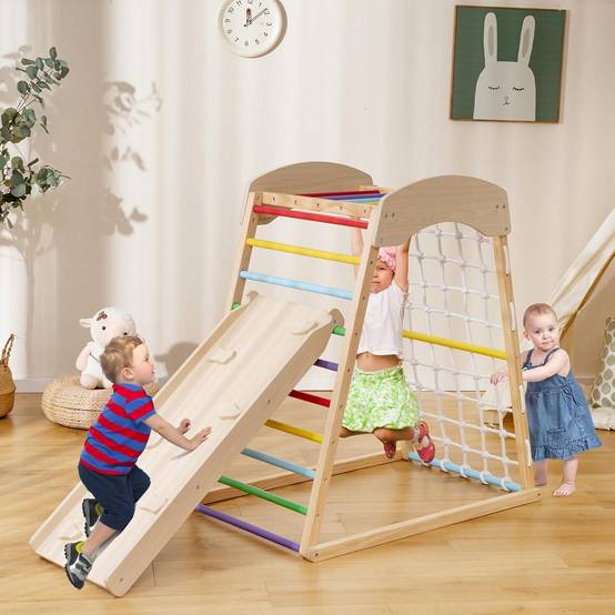 6 en 1 Triangle d'escalade en Bois Enfants avec Rampe Double Face, Aire de Jeu d’Escalade Intérieur - Image 4