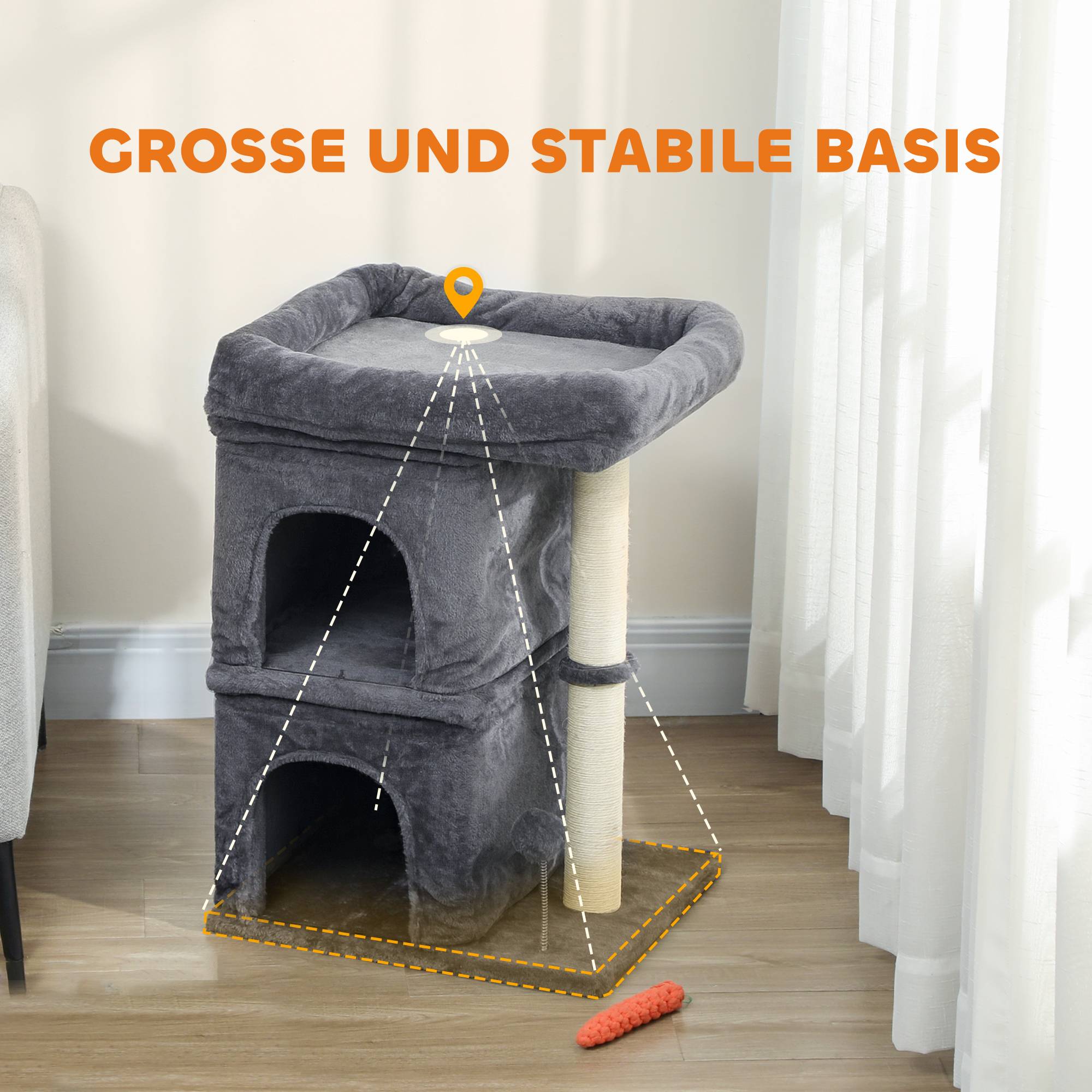 Arbre à chat tour, 2 niches, plateforme, griffoirs sisal, compact, gris foncé - Image 8