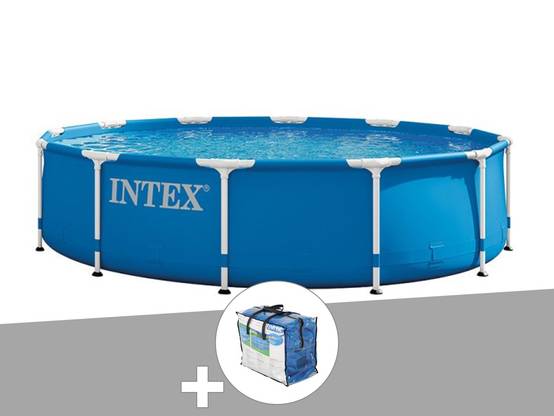 Kit piscine tubulaire Intex Metal Frame ronde 3,66 x 0,76 m + Bâche à bulles - Image 1