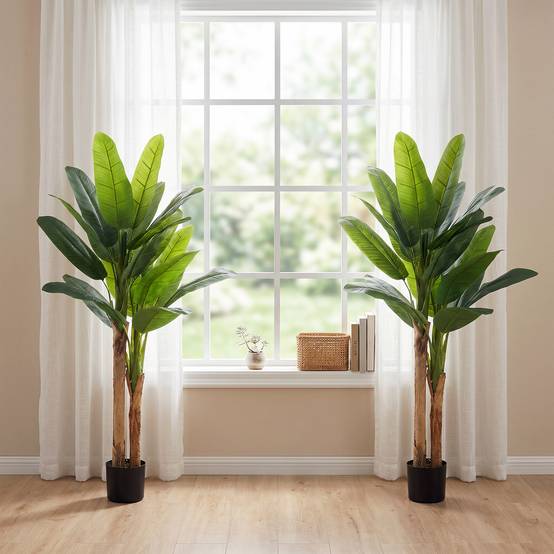 Lot de 2 bananiers artificiels plastique pour intérieur décor tropical 150 cm Vert - ComfortXL Outdoor Living - Image 4