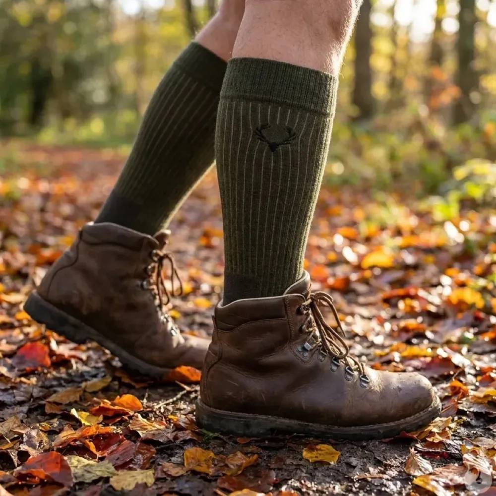 Chaussettes hautes cerf kaki laine mérino 40% - Mixte - Image 1