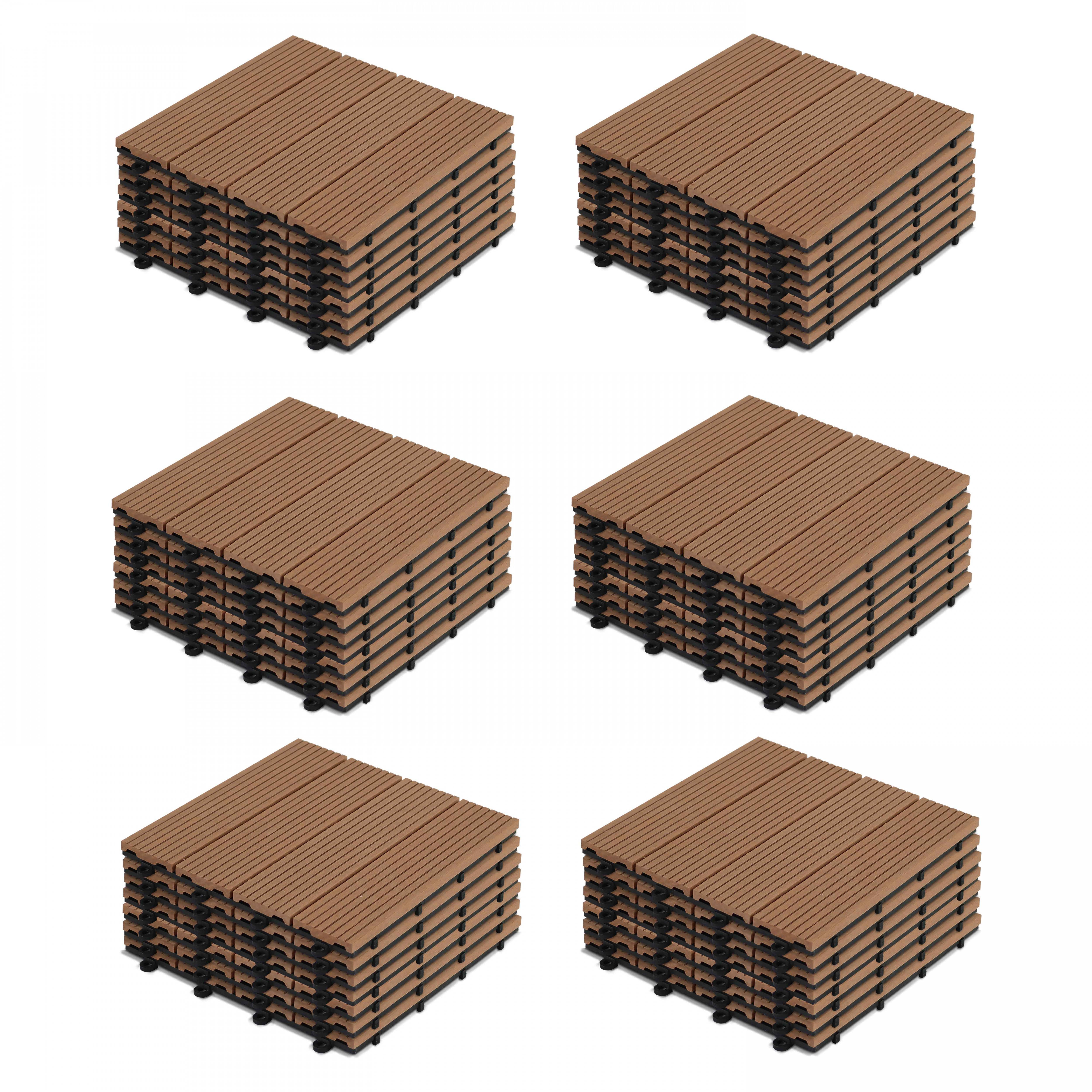 Oviala - Lot de 48 dalles clipsables bois synthétique marron Padang - Oviala - Image 1