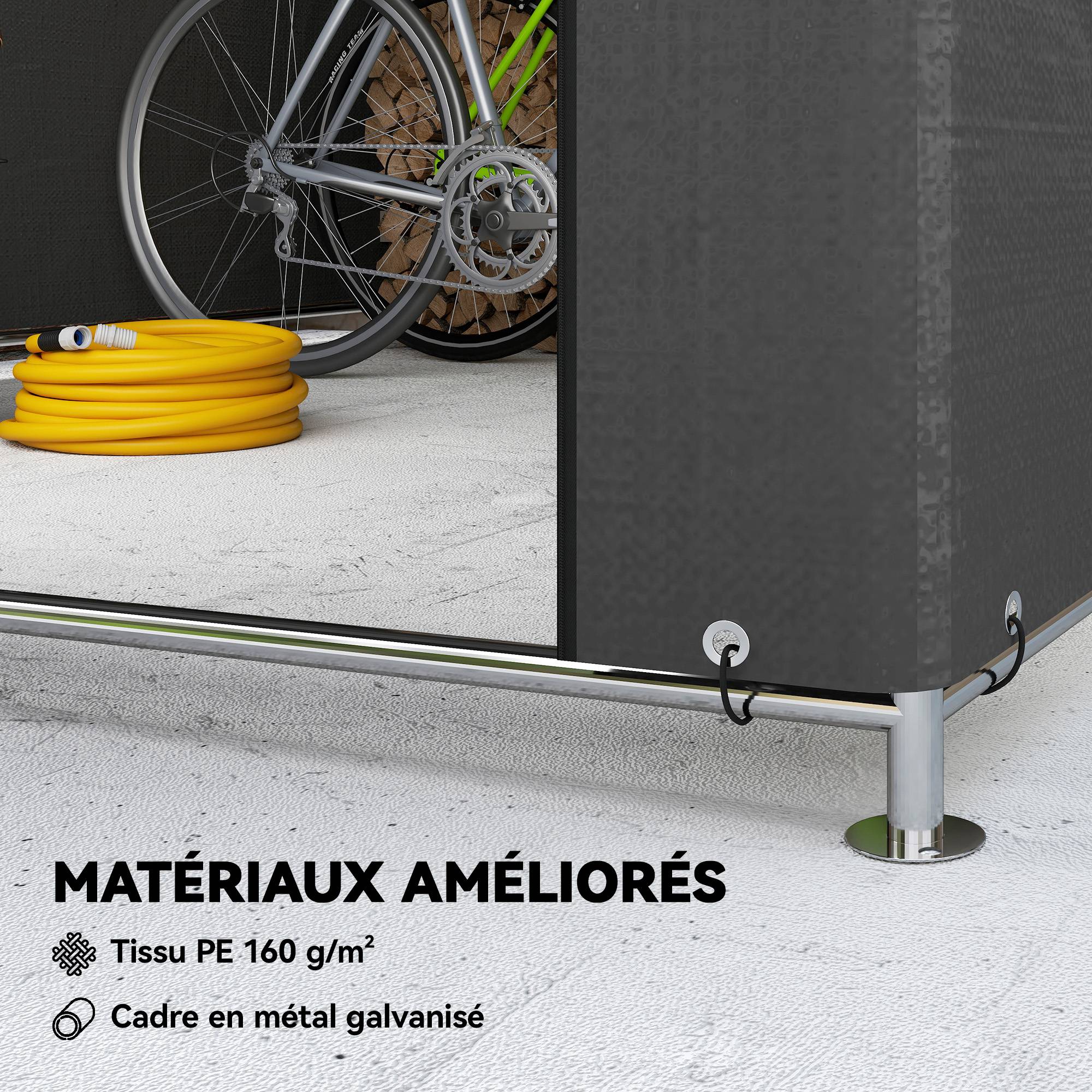 Abri stockage étanche pour moto, porte enroulable zip, 200x238x183cm, gris foncé - Image 6