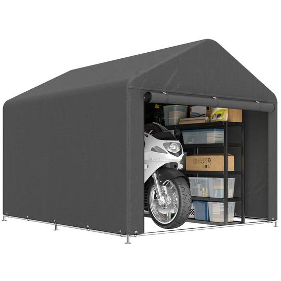 Abri stockage étanche pour moto, porte enroulable zip, 200x238x183cm, gris foncé - Image 1