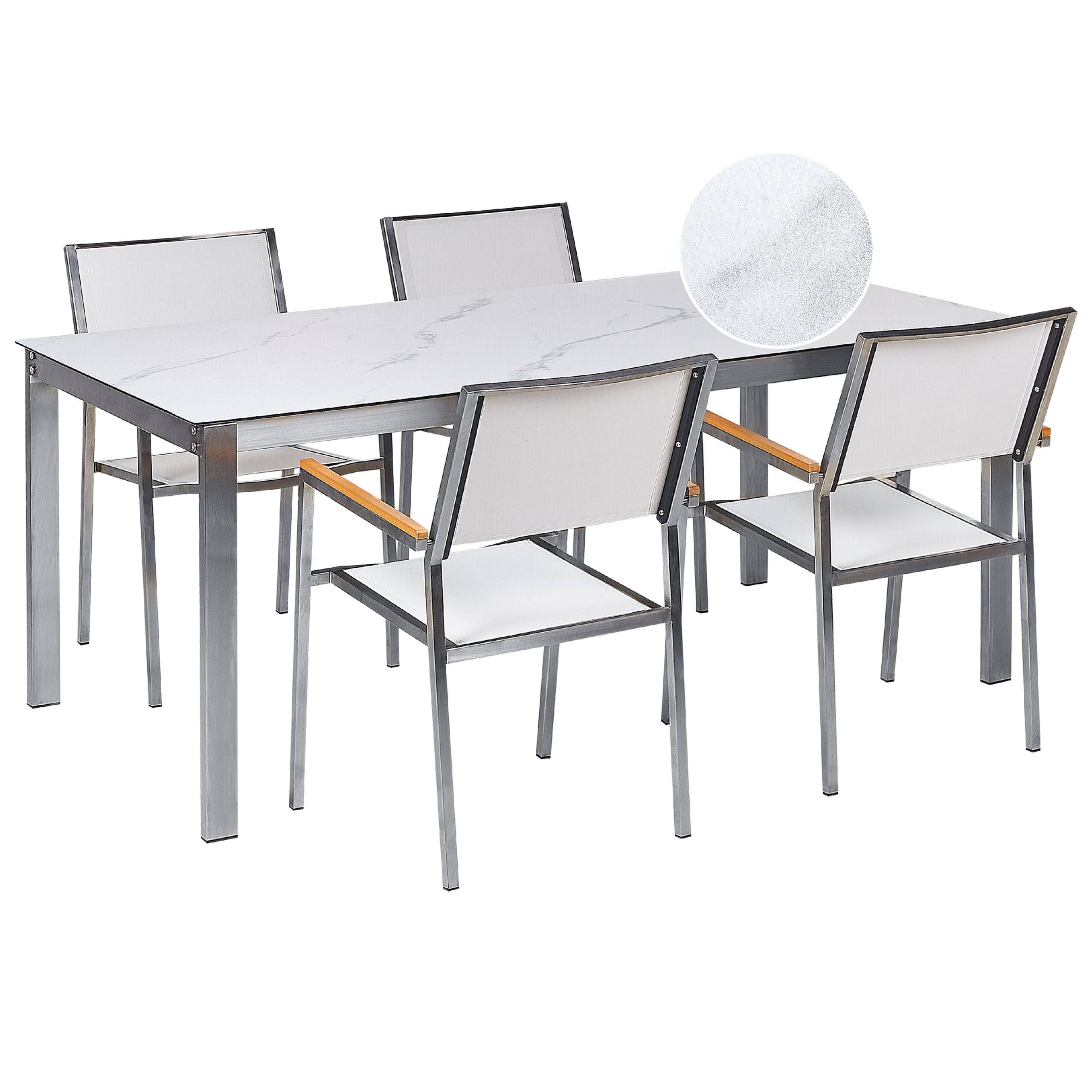 Beliani - Set de salle à manger, 4 Personnes Verre de sécurité Marbre blanc COSOLETO/GROSSETO - Beliani - Image 2