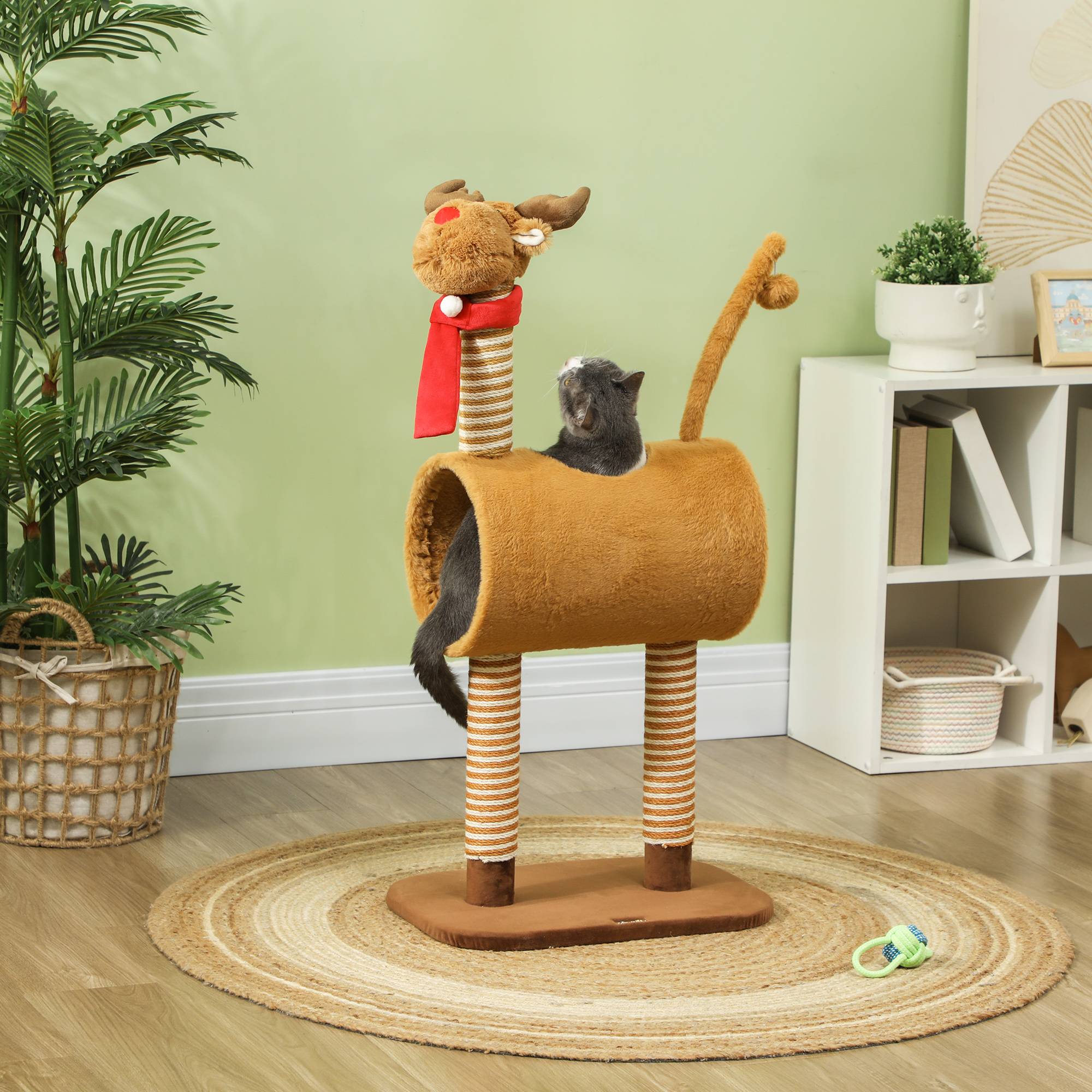 Arbre à chat jute et peluche marron 48 x 34 x 98 cm - PANGIVO - Image 4