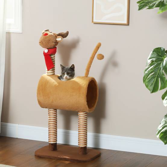 Arbre à chat jute et peluche marron 48 x 34 x 98 cm - PANGIVO - Image 3