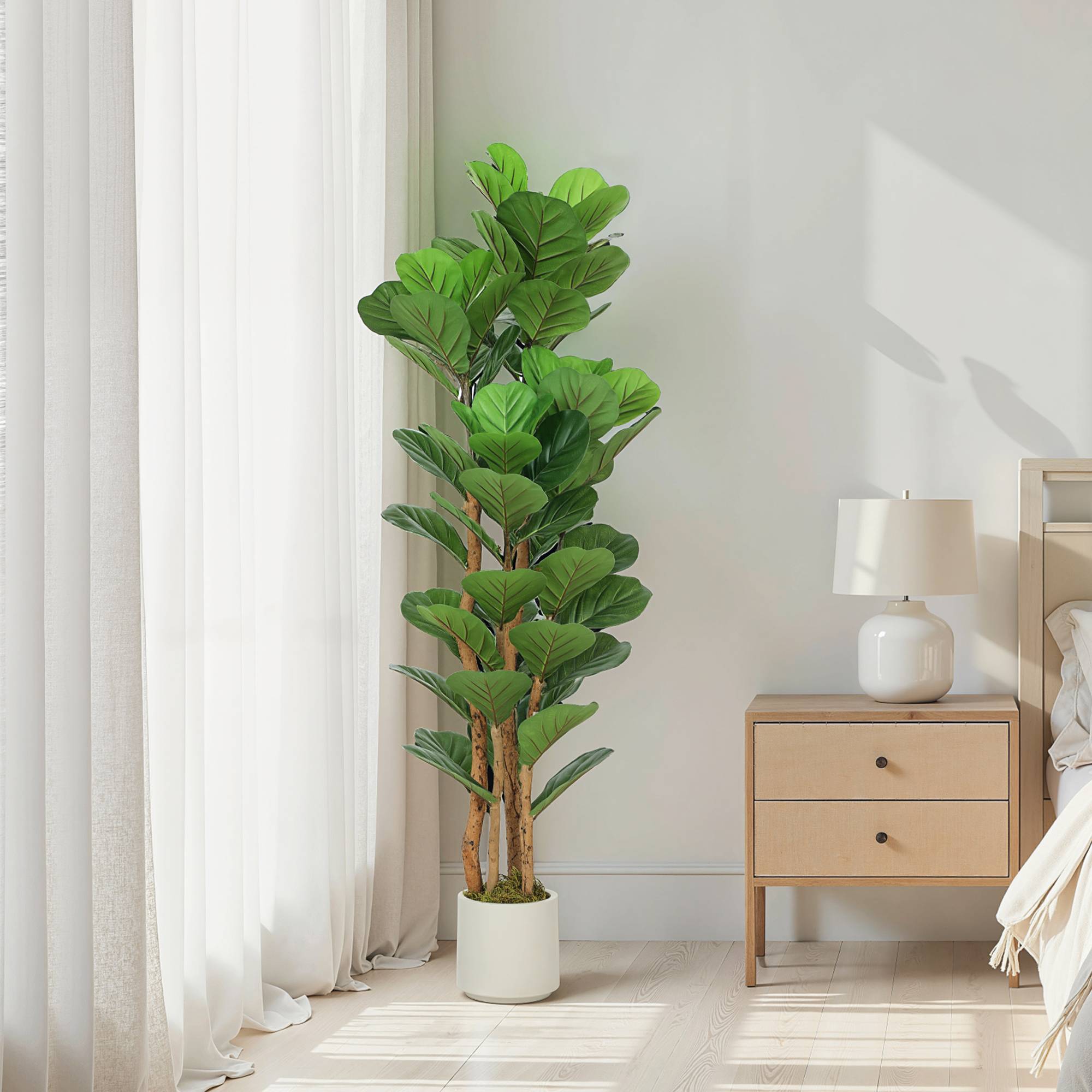 Plante artificielle intérieure 150 cm Figuier lyre arbre artificiel avec pot en plastique et tronc en bois massif, vert - Image 3