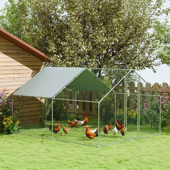 Grand poulailler en métal (3 x 3,4 x 1,9 m) avec housse imperméable et résistante aux UV, couleur argent. - Image 3