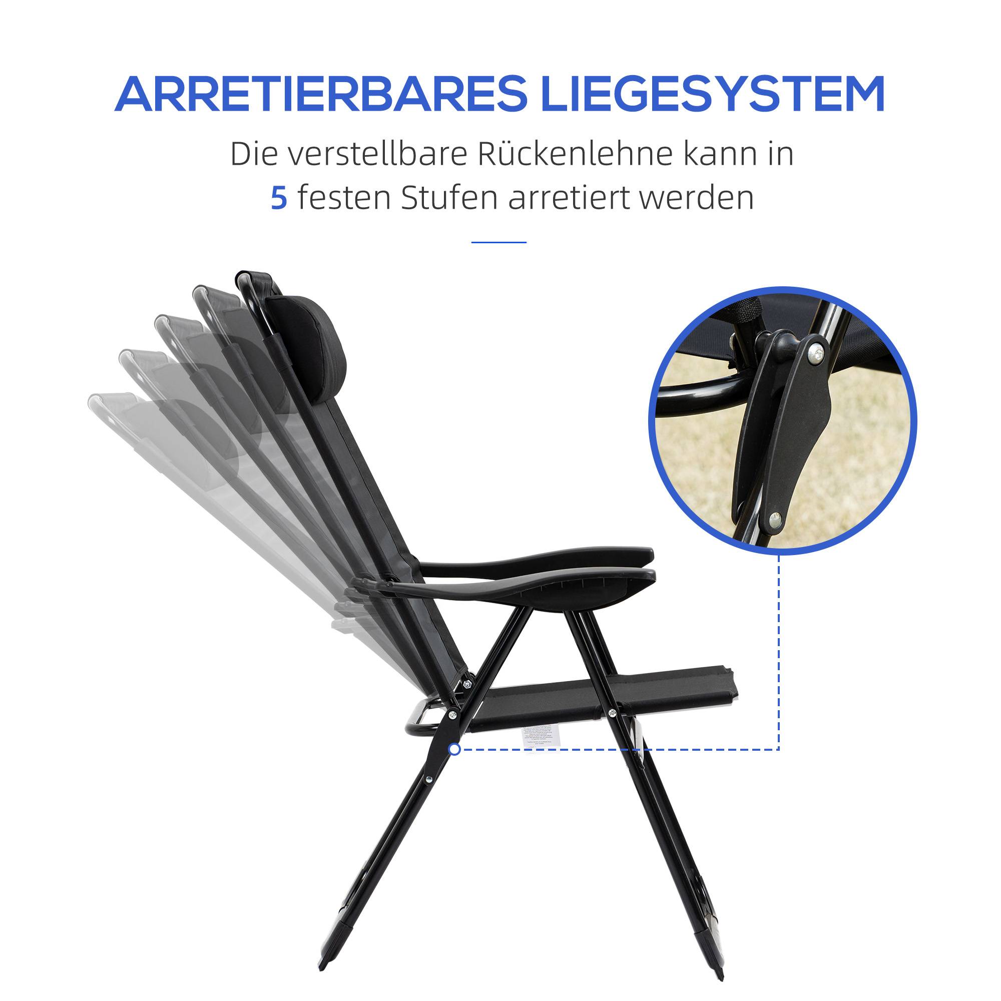 Ensemble de 2 chaises pliables avec dossier et accoudoir réglables charge 120kg parfait pour jardin balcon et camping - Image 5