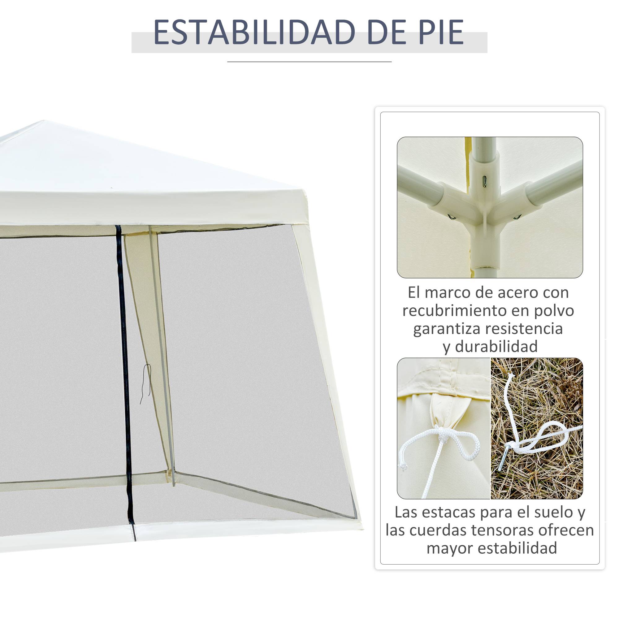 Tonnelle de Jardin 3x3 m Acier avec 4 Moustiquaires Zippées Protection UV Imperméable Crème - ComfortXL Outdoor Living - Image 7