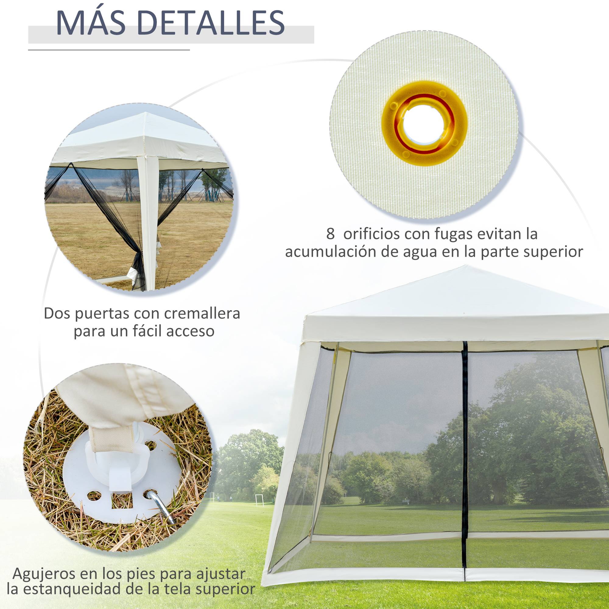 Tonnelle de Jardin 3x3 m Acier avec 4 Moustiquaires Zippées Protection UV Imperméable Crème - ComfortXL Outdoor Living - Image 8