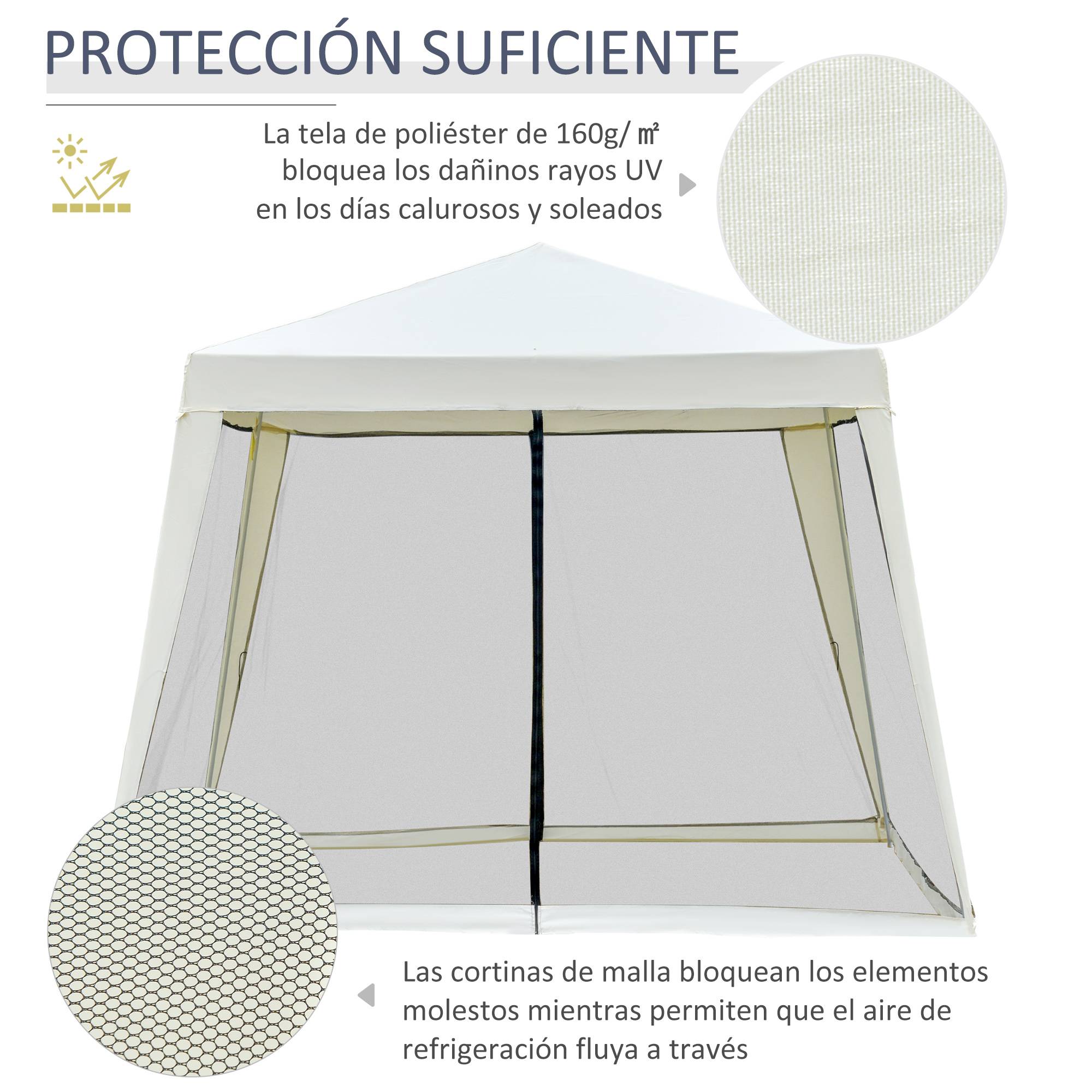 Tonnelle de Jardin 3x3 m Acier avec 4 Moustiquaires Zippées Protection UV Imperméable Crème - ComfortXL Outdoor Living - Image 6