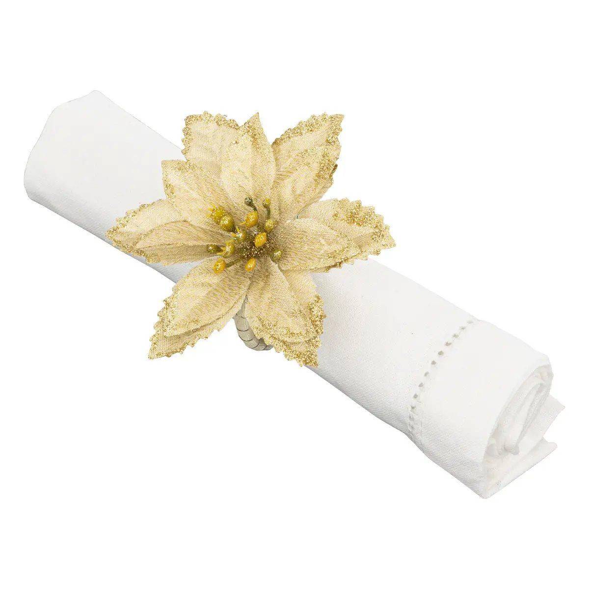 Atmosphera - Lot de 2 Ronds de Serviette "Poinsettia" 9cm Or