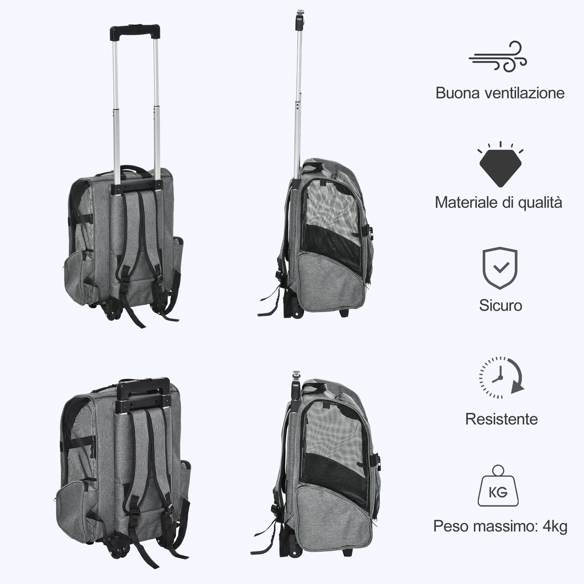 Sac de transport trolley métal Oxford petits animaux roulettes 55cm gris - ComfortXL Outdoor Living - Image 8