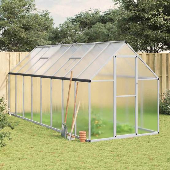 Serre aluminium et polycarbonate argenté 445 x 169 x 195 cm - PANGIVO - Image 1