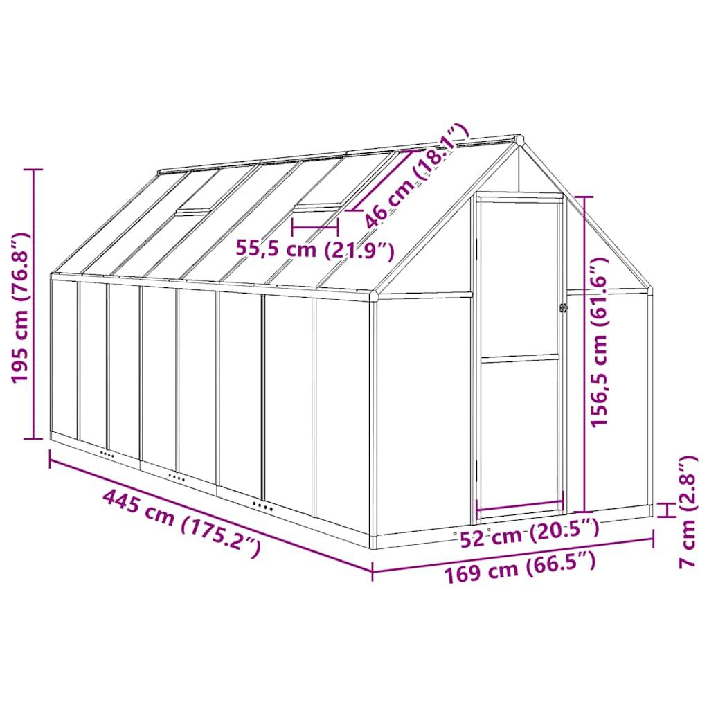 Serre aluminium et polycarbonate argenté 445 x 169 x 195 cm - PANGIVO - Image 10