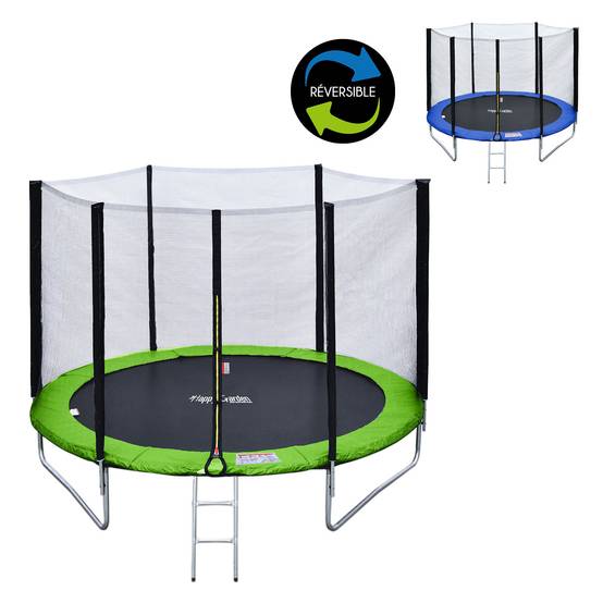 Pack Premium Trampoline 245cm réversible bleu / vert CANBERRA + filet, échelle, bâche et kit d'ancrage - HAPPY GARDEN - Image 5