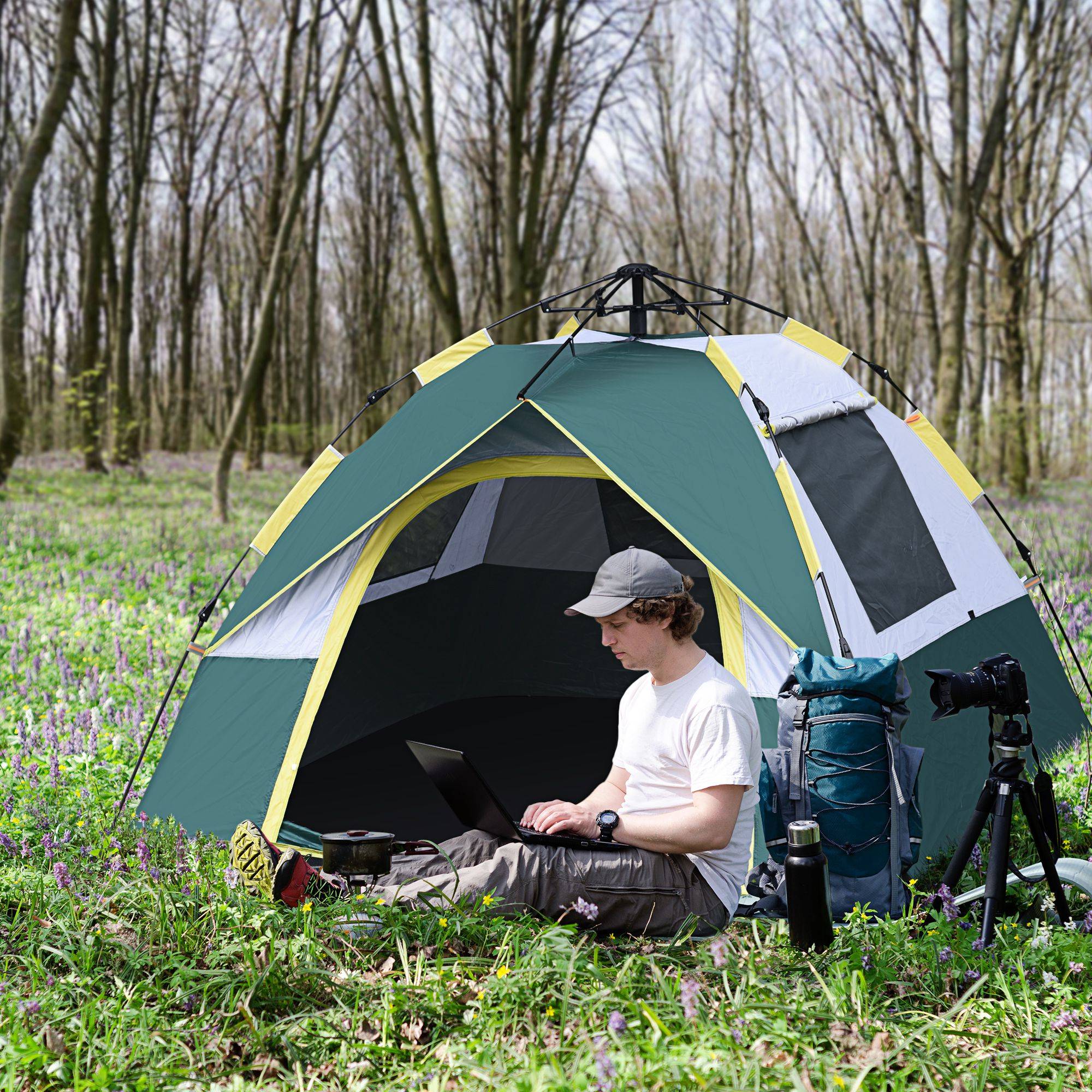 Tente de camping polyester vert 205 x 195 x 135 cm - PANGIVO - Image 3