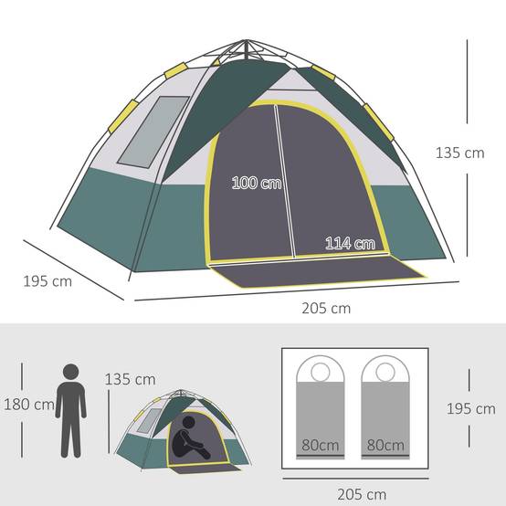 Tente de camping polyester vert 205 x 195 x 135 cm - PANGIVO - Image 5