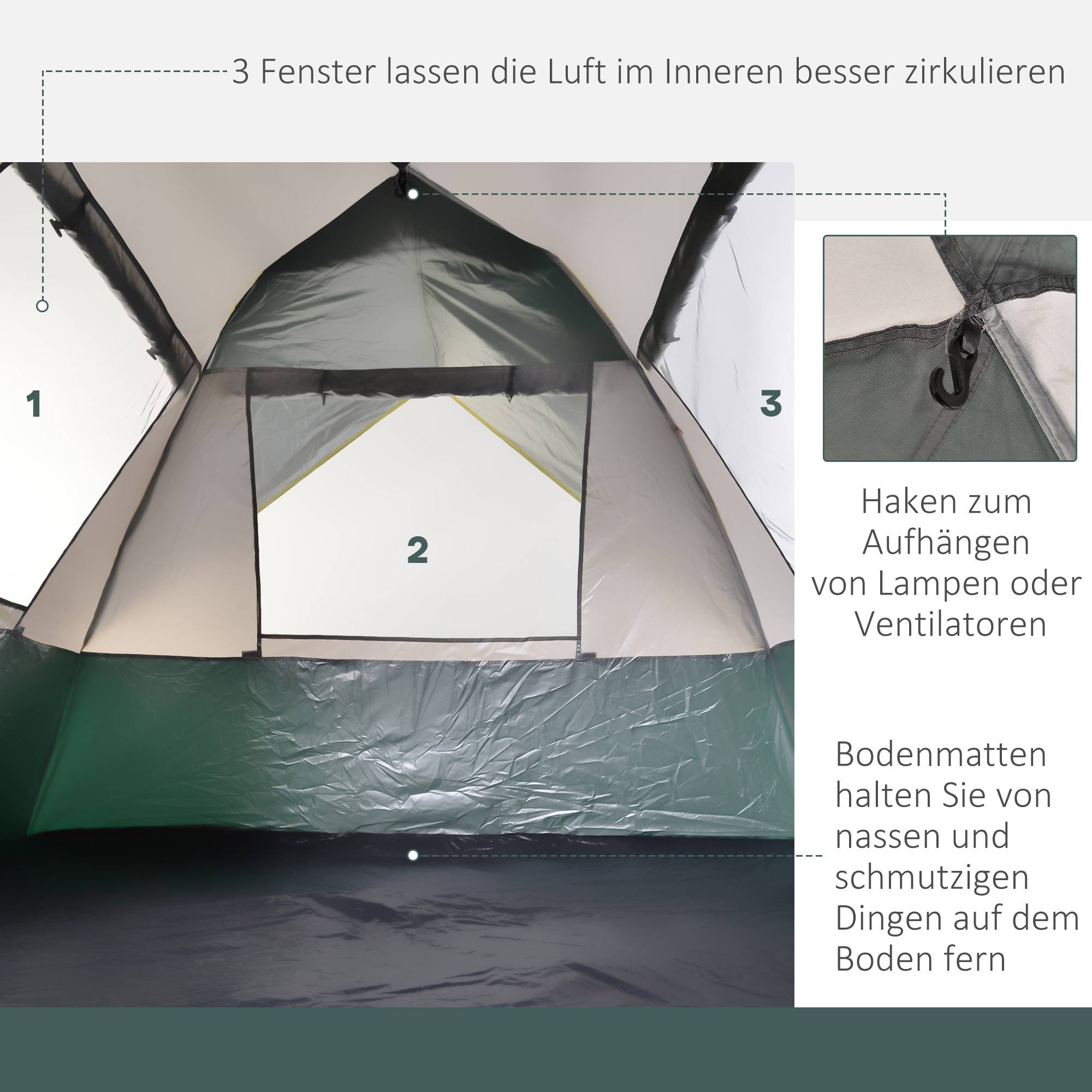 Tente de camping polyester vert 205 x 195 x 135 cm - PANGIVO - Image 8