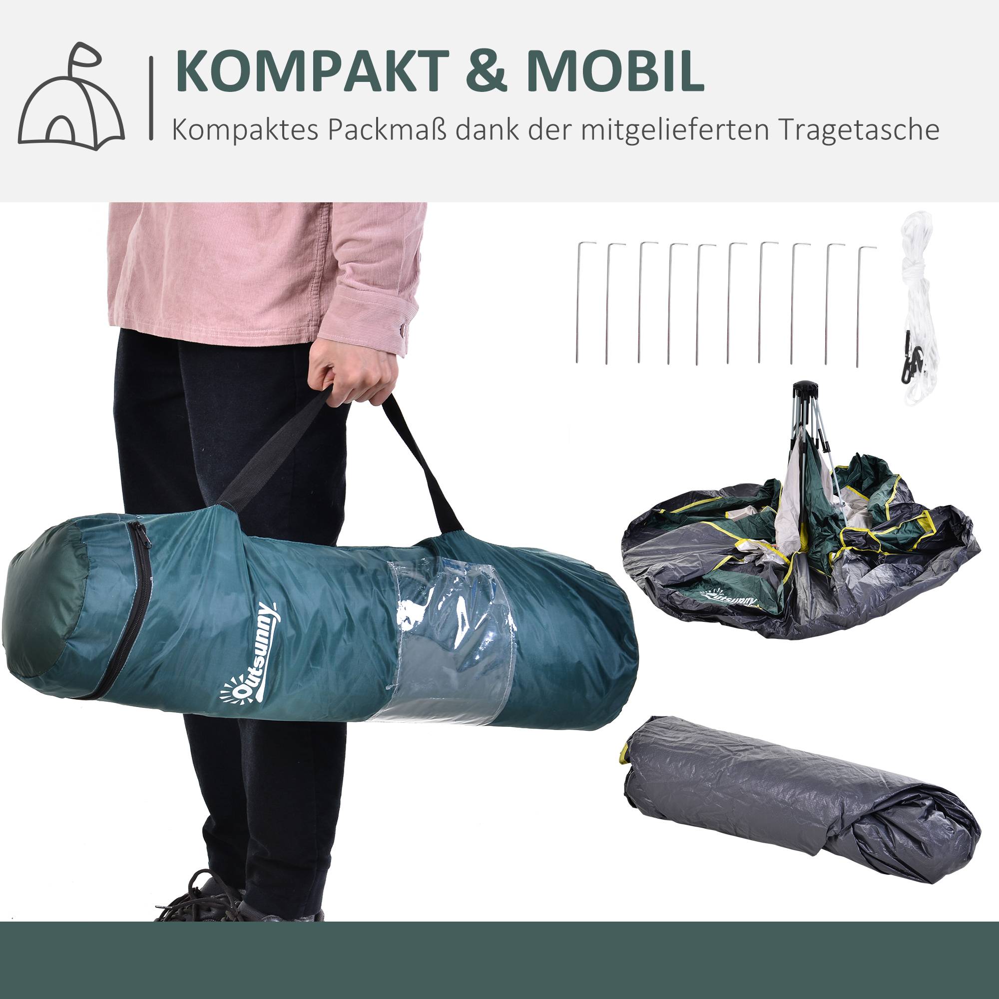 Tente de camping polyester vert 205 x 195 x 135 cm - PANGIVO - Image 7