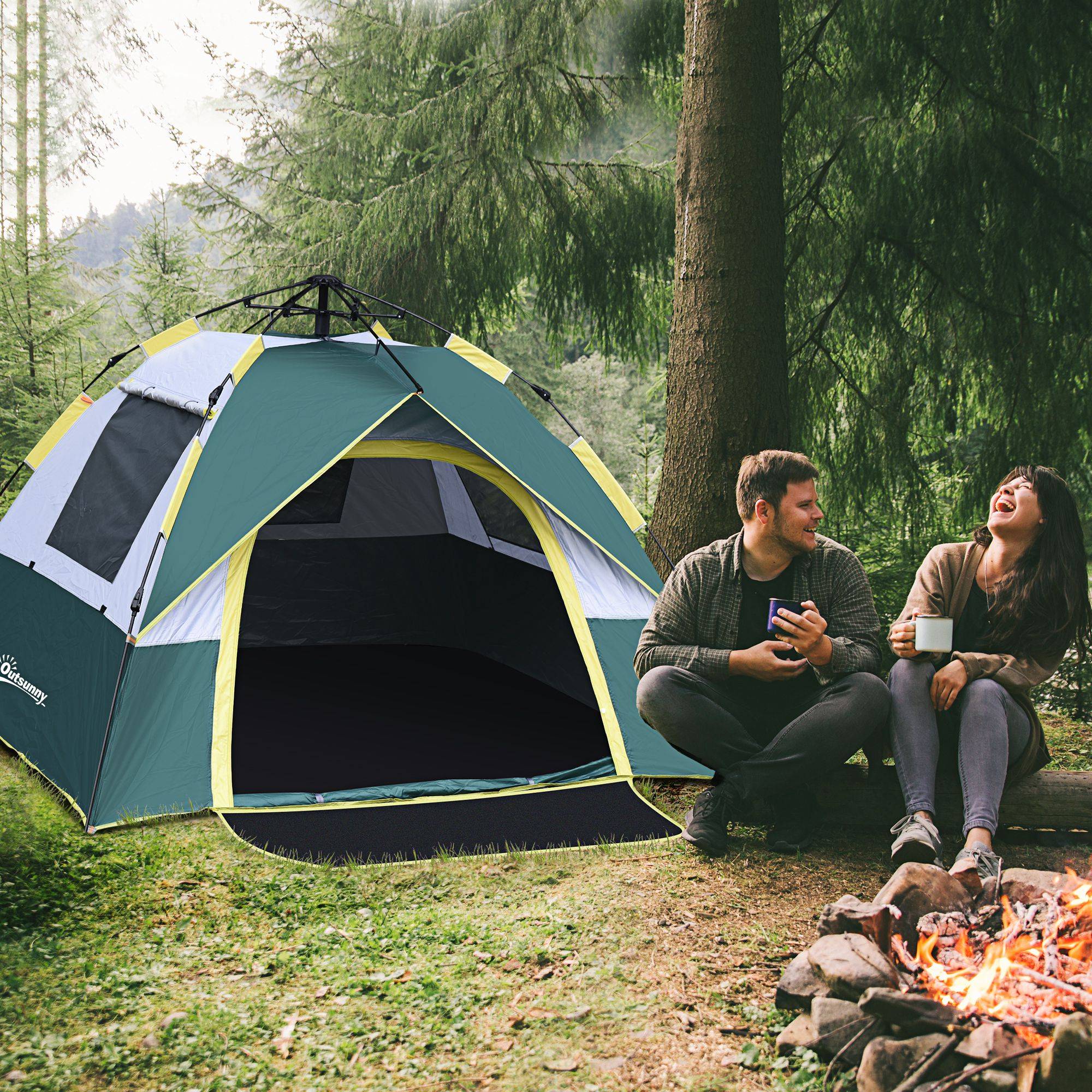 Tente de camping polyester vert 205 x 195 x 135 cm - PANGIVO - Image 4
