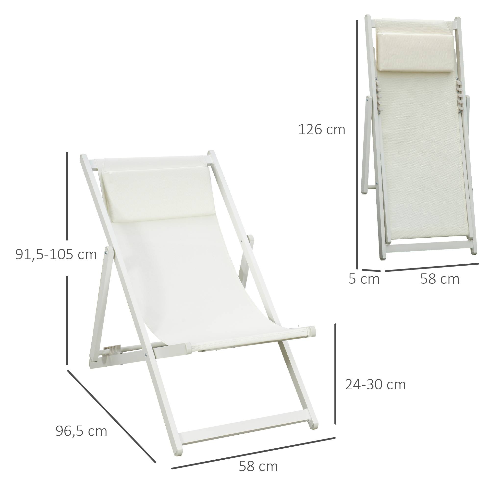 Lot de 2 chaises longues aluminium blanches 5 positions réglables pour extérieur - Image 5
