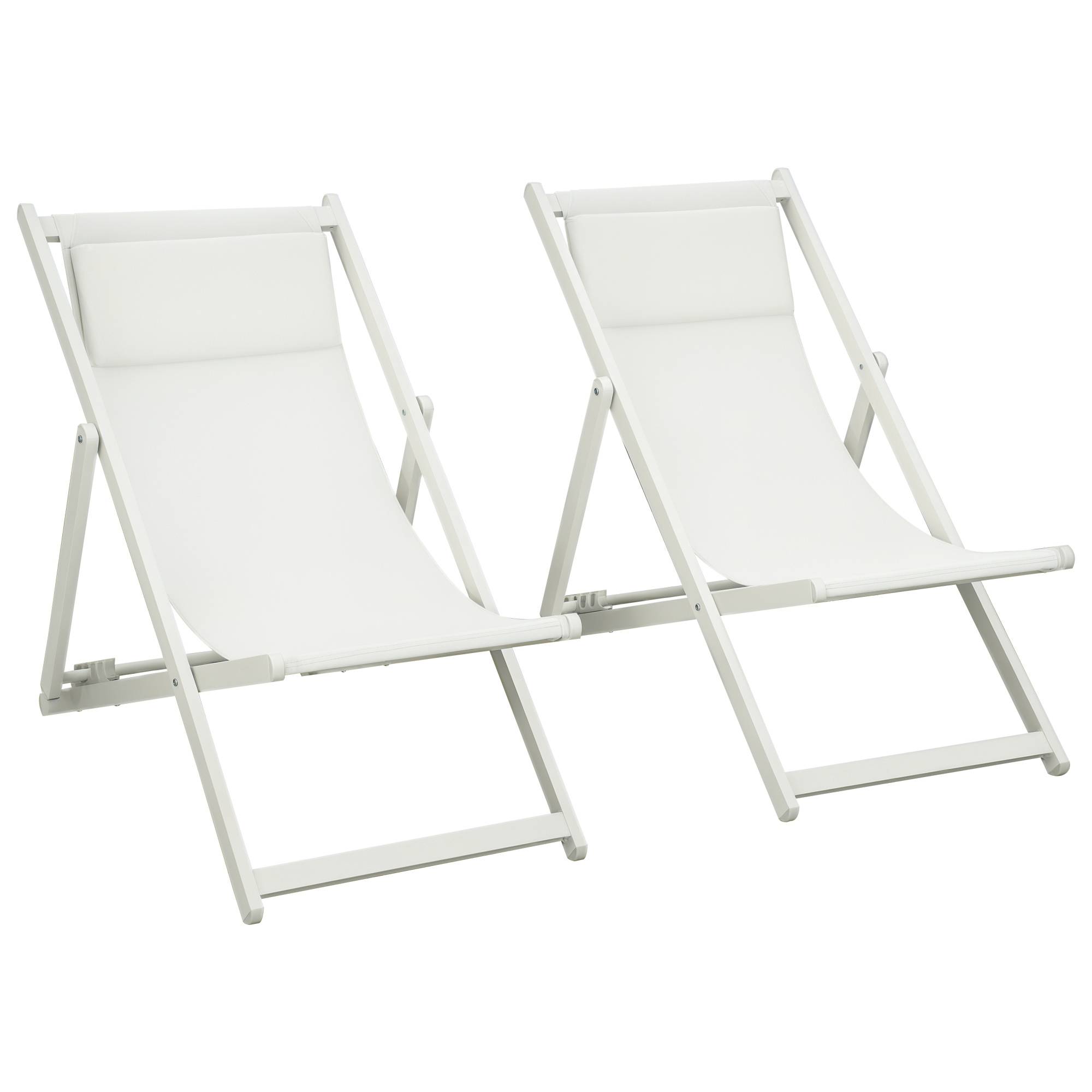 Lot de 2 chaises longues aluminium blanches 5 positions réglables pour extérieur - Image 1