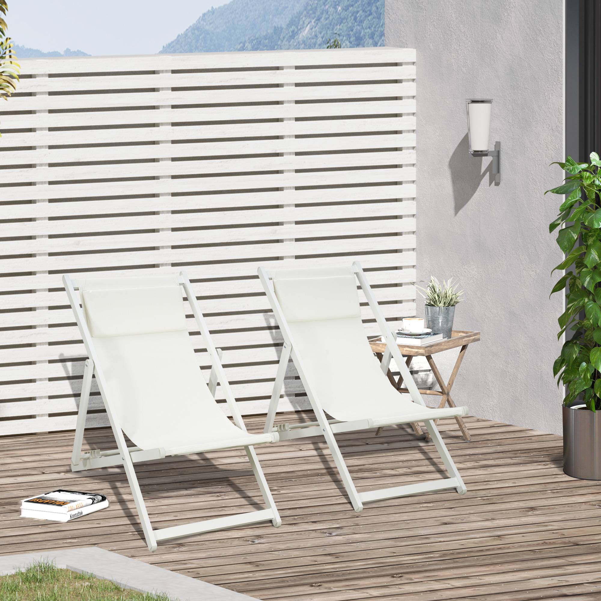 Lot de 2 chaises longues aluminium blanches 5 positions réglables pour extérieur - Image 3
