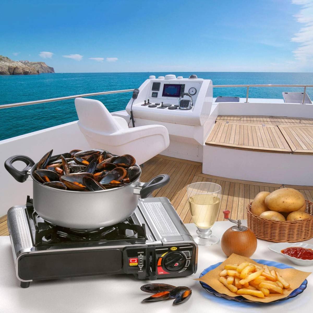 Réchaud à gaz portable 2200W INOX + 4 cartouches de gaz + Malette de transport Cuisson Extérieure Camping Van Trek KEMPER - Image 4