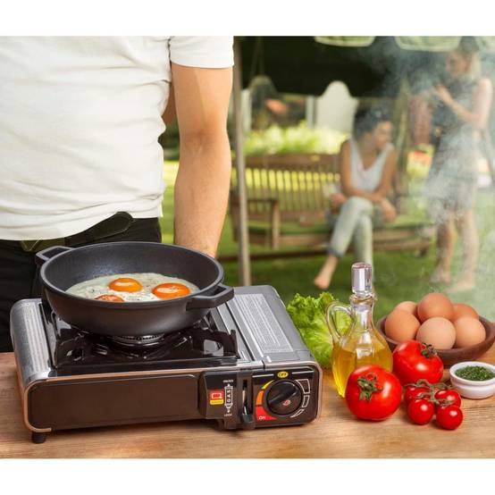 Réchaud à gaz portable 2200W INOX + 4 cartouches de gaz + Malette de transport Cuisson Extérieure Camping Van Trek KEMPER - Image 5
