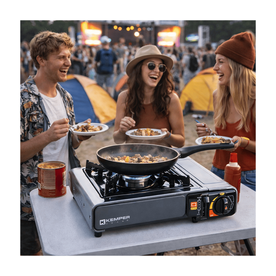 Réchaud à gaz portable 2200W INOX + 4 cartouches de gaz + Malette de transport Cuisson Extérieure Camping Van Trek KEMPER - Image 2