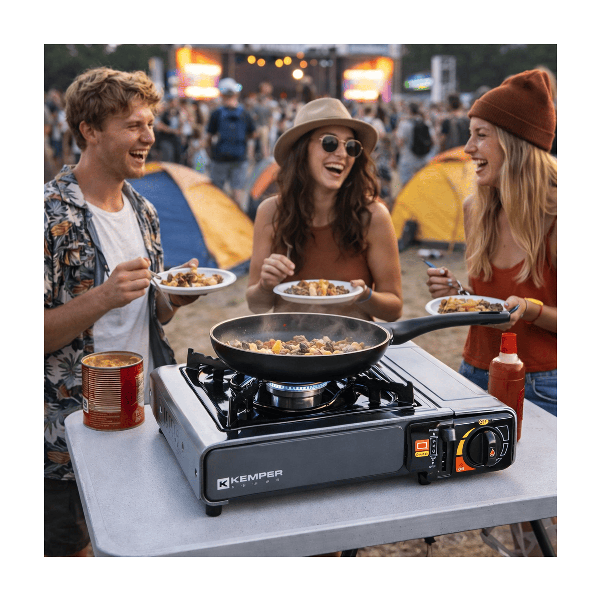 Réchaud à gaz portable 2200W INOX + 4 cartouches de gaz + Malette de transport Cuisson Extérieure Camping Van Trek KEMPER - Image 2