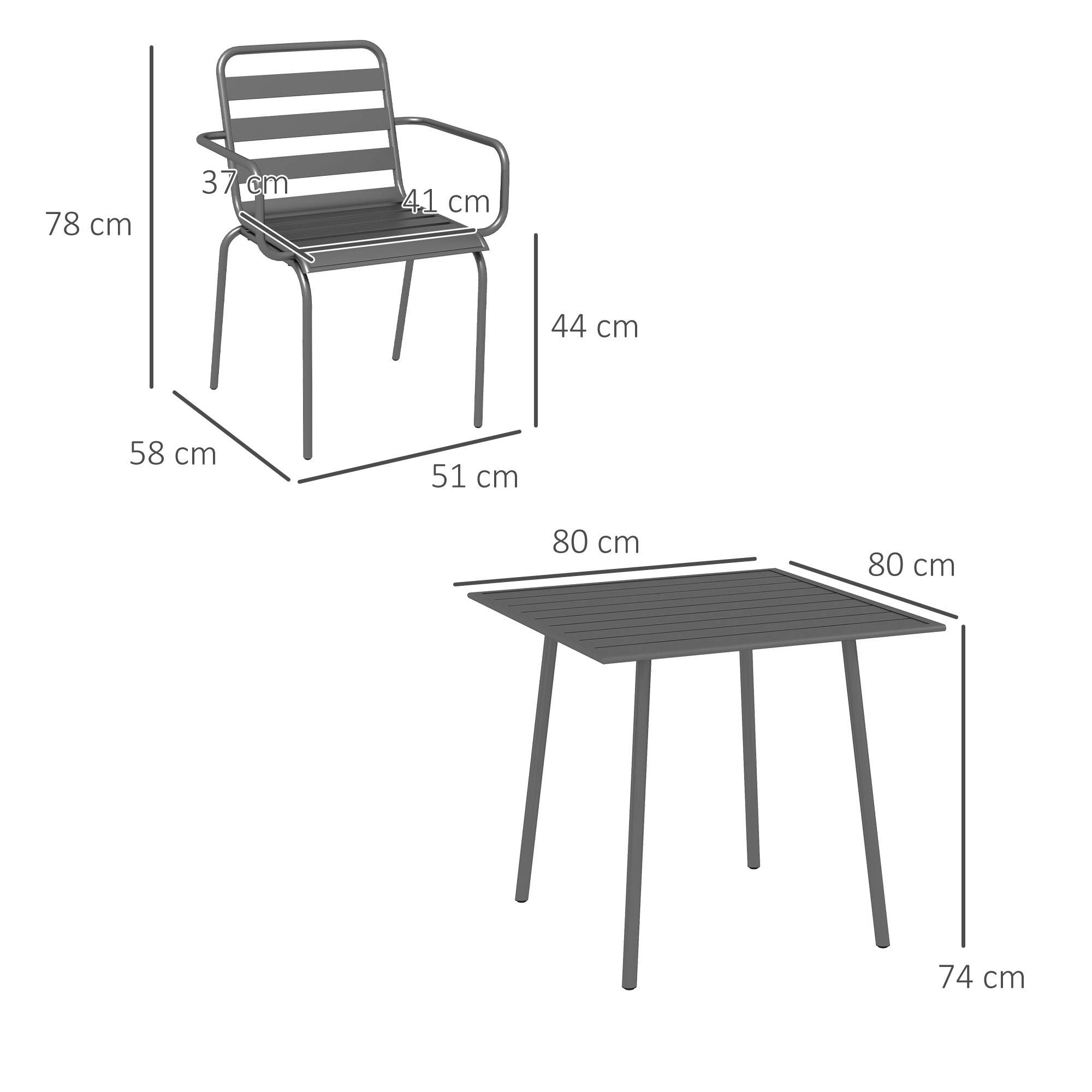 Outsunny - Salon de jardin 4 places 5 pièces - table à manger 4 chaises empilables - acier thermolaqué gris - Outsunny - Image 3
