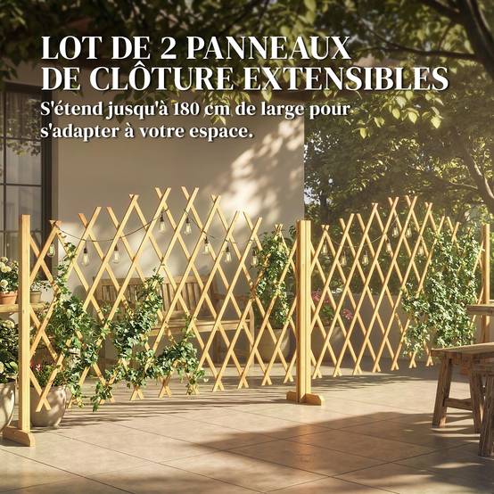 Lot de 2 barrières extensibles bois de sapin naturel 180 x 30 x 103 cm - PANGIVO - Image 6