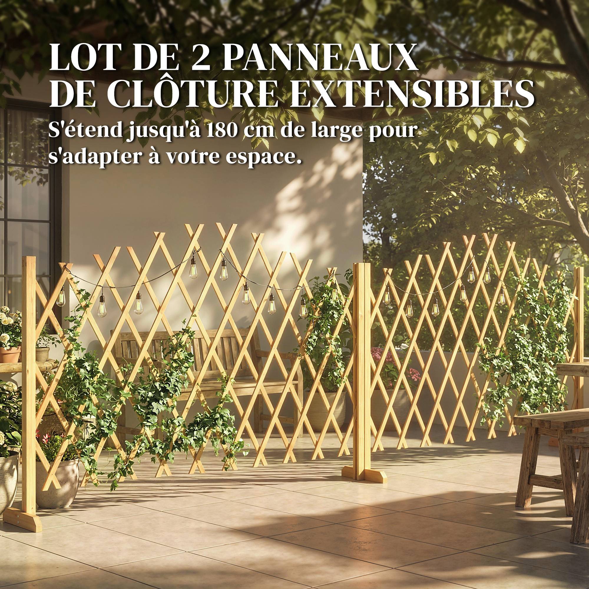 Lot de 2 barrières extensibles bois de sapin naturel 180 x 30 x 103 cm - PANGIVO - Image 6