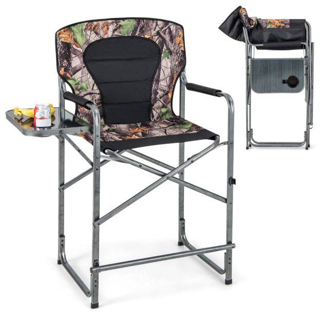 Helloshop26 - Chaise de camping pliante avec table latérale amovible charge 150 kg chaise de pêche avec porte-gobelet pour chasse randonnée - Image 2