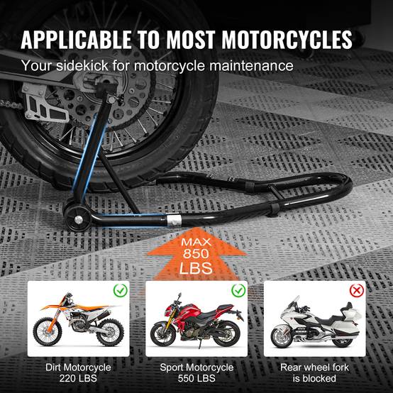 VEVOR Béquille Moto Roue Arrière Charge 0,39 T, Bras Réglable, Compatible Roue Ø350 mm. - Image 4