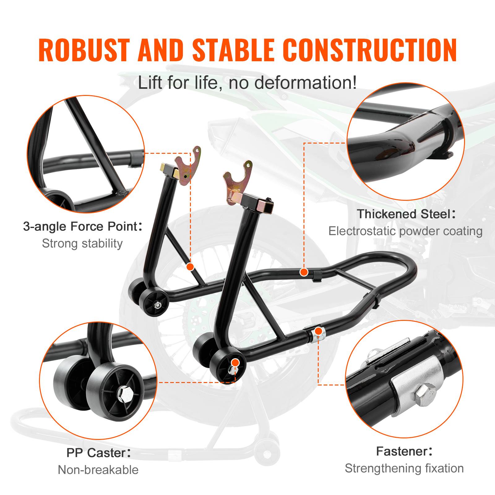 VEVOR Béquille Moto Roue Arrière Charge 0,39 T, Bras Réglable, Compatible Roue Ø350 mm. - Image 3