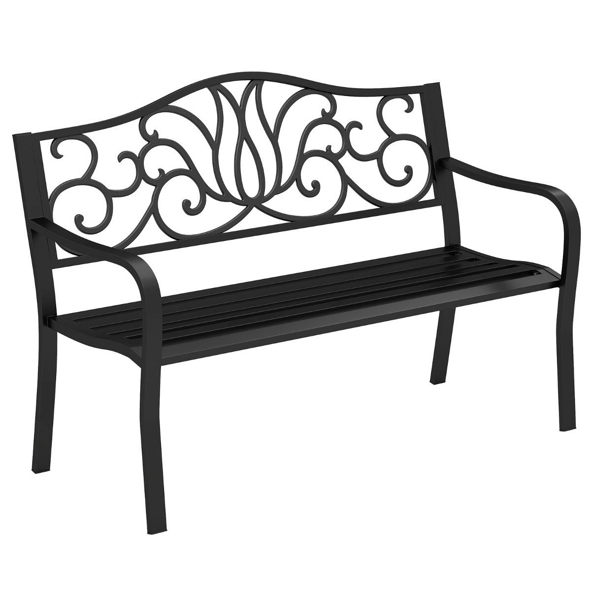 Maison Chic - Banc de Jardin Extérieur Meubles de Porche en Fonte avec Dossier à Motif Floral et Siège à Lattes - Image 1