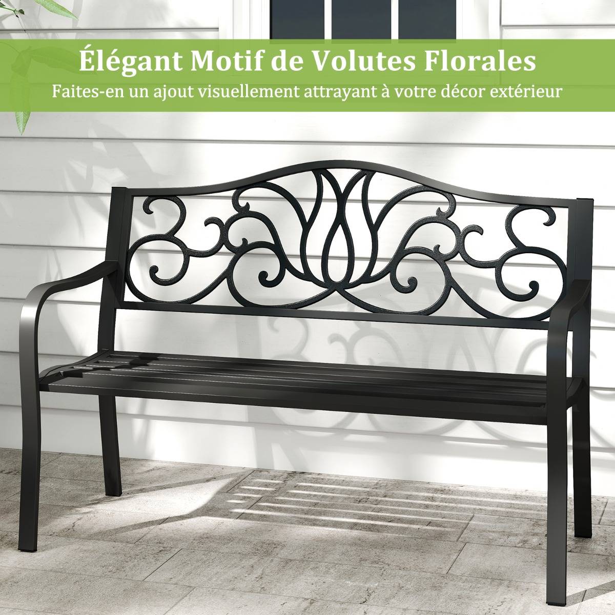Maison Chic - Banc de Jardin Extérieur Meubles de Porche en Fonte avec Dossier à Motif Floral et Siège à Lattes - Image 3