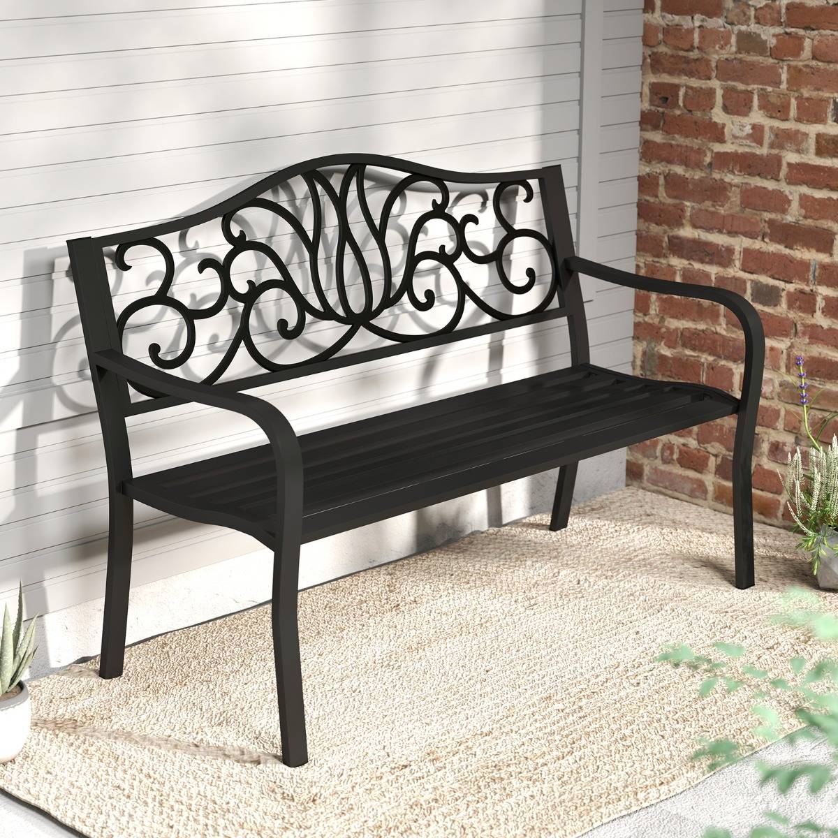 Maison Chic - Banc de Jardin Extérieur Meubles de Porche en Fonte avec Dossier à Motif Floral et Siège à Lattes - Image 4
