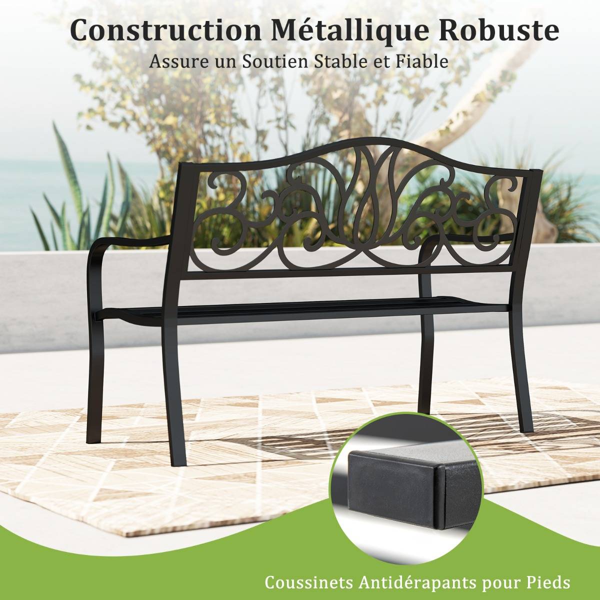 Maison Chic - Banc de Jardin Extérieur Meubles de Porche en Fonte avec Dossier à Motif Floral et Siège à Lattes - Image 6