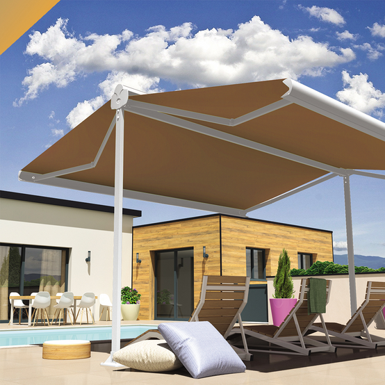 Intersun - Store banne double pente ENARGITE 6,00x2x3,00 M (Motorisé à Télécommande - Blanc - Taupe) - INTERSUN - Image 5