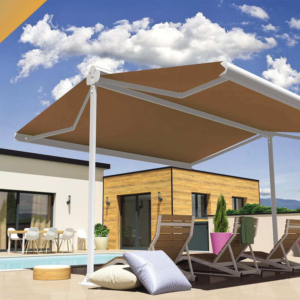 Intersun - Store banne double pente ENARGITE 6,00x2x3,00 M (Motorisé à Télécommande - Blanc - Taupe) - INTERSUN - Image 5
