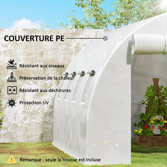 Bâche de Rechange pour Serre Tunnel 12 m² 4 x 3 x 2 m, PE Anti-UV, Porte et 8 Fenêtres - Image 8