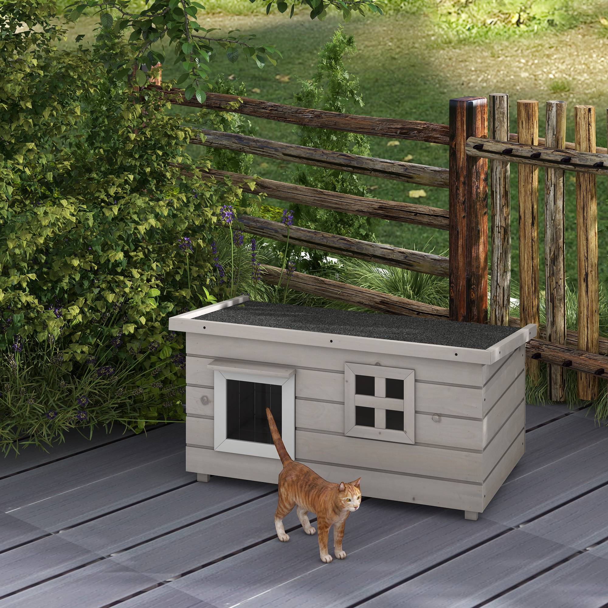 Niche pour chat bois gris 87 x 52 x 44 cm - PANGIVO - Image 4