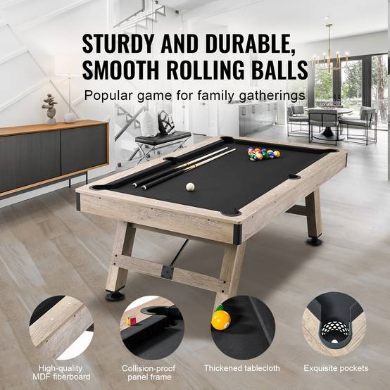 Vevor - VEVOR Table billard 213.4cm pieds réglables, kit complet accessoires, couleur bois/tissu noir, pour maison/club. - Image 3